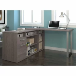 Bestar Solay L-Shaped Computer Desk With Storage In Bark Gray 13 Bestar Solay L-Shaped Computer Desk With Storage In Bark Gray -CYMAX Sales 1560842 L