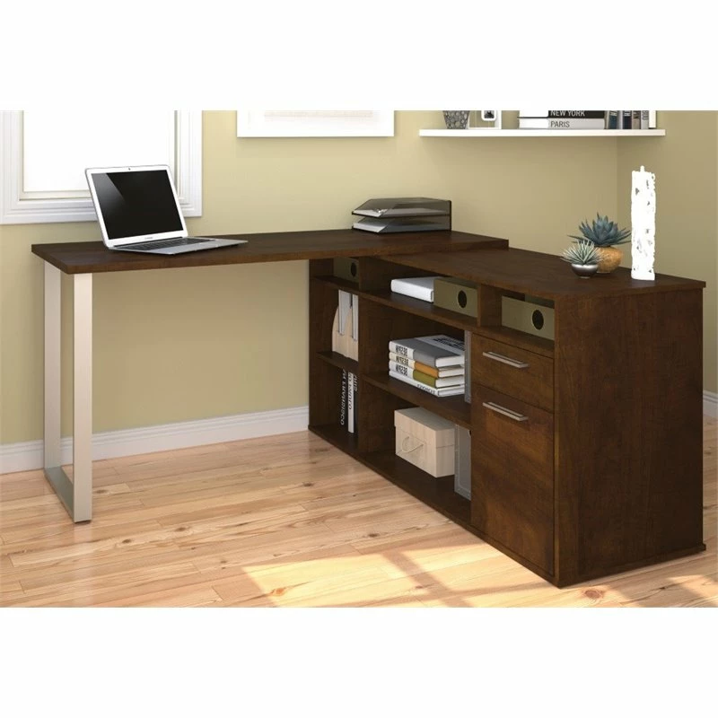 Bestar Solay L-Shaped Computer Desk With Storage In Bark Gray 9 Bestar Solay L-Shaped Computer Desk With Storage In Bark Gray - Image 7