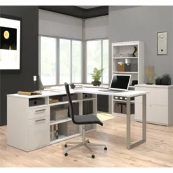 Bestar Solay L-Desk With Lateral File And Bookcase In Bark Gray -CYMAX Sales 1560844 L