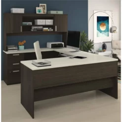 Bestar Ridgeley Transitional Metal Brown Finish U-shaped Desk -CYMAX Sales 1560847 L 1