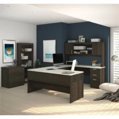 Bestar Ridgeley Modern Metal 3 Piece Office Set In Dark And White Chocolate 35 Bestar Ridgeley Modern Metal 3 Piece Office Set In Dark And White Chocolate -CYMAX Sales 1560849 L