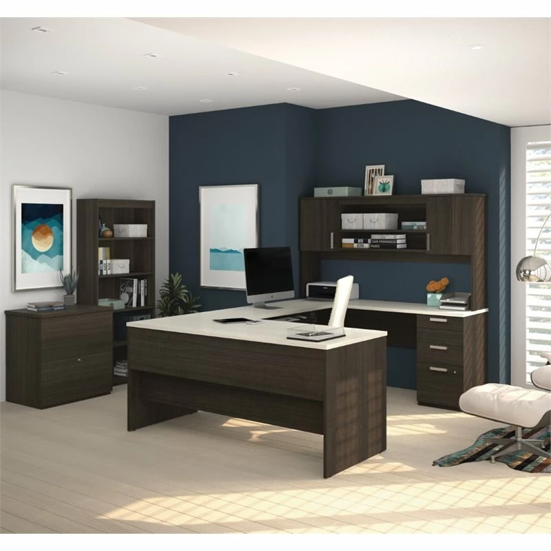 Bestar Ridgeley Modern Metal 3 Piece Office Set In Dark And White Chocolate 19 Bestar Ridgeley Modern Metal 3 Piece Office Set In Dark And White Chocolate - Image 17