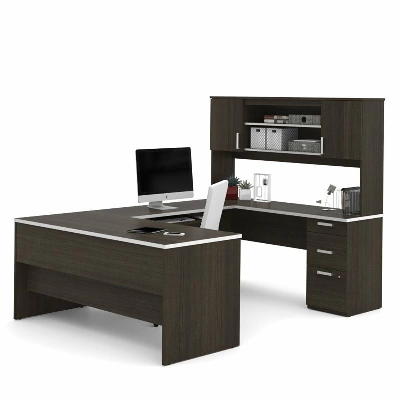 Bestar Ridgeley Modern Metal 3 Piece Office Set In Dark And White Chocolate 4 Bestar Ridgeley Modern Metal 3 Piece Office Set In Dark And White Chocolate - Image 2