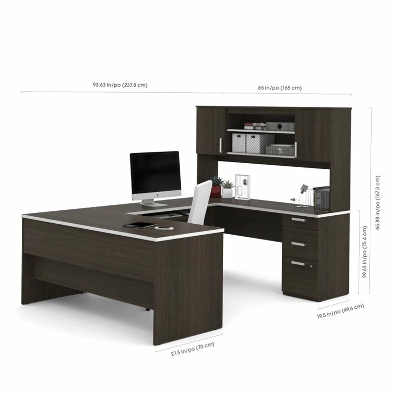 Bestar Ridgeley Modern Metal 3 Piece Office Set In Dark And White Chocolate 10 Bestar Ridgeley Modern Metal 3 Piece Office Set In Dark And White Chocolate - Image 8