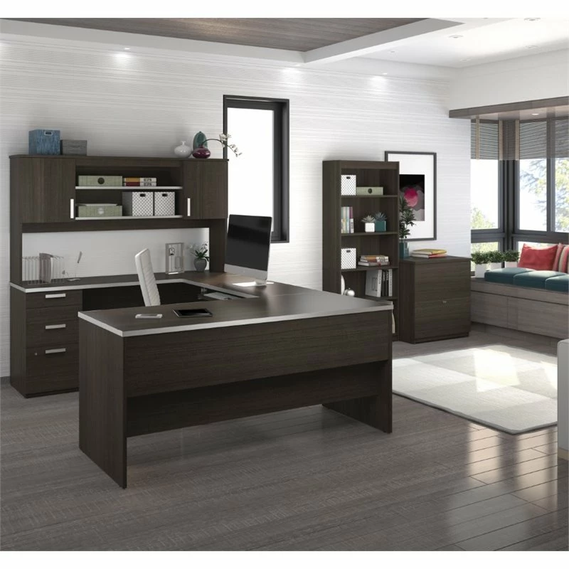 Bestar Ridgeley Modern Metal 3 Piece Office Set In Dark And White Chocolate 3 Bestar Ridgeley Modern Metal 3 Piece Office Set In Dark And White Chocolate