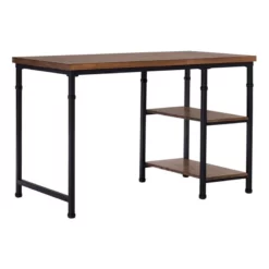 Atlin Designs Transitional Wood Desk With 2 Shelves In Brown Stained/Black 15 Atlin Designs Transitional Wood Desk With 2 Shelves In Brown Stained/Black -CYMAX Sales 1562967 3 L