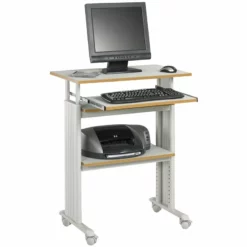 Safco MÜV Standing Height Adjustable Wood Workstation In Medium Oak -CYMAX Sales 156378 L