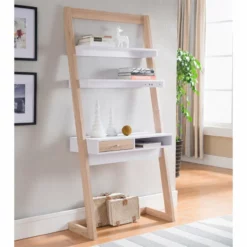 Furniture Of America Lazlo Wood Writing Desk With Shelves In Weathered White -CYMAX Sales 1565633 L