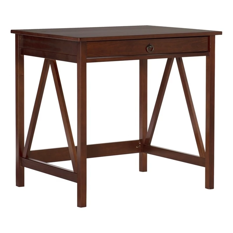 Bowery Hill Transitional Wood Writing Desk In Antique Tobacco Brown 3 Bowery Hill Transitional Wood Writing Desk In Antique Tobacco Brown
