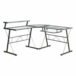 Scranton & Co Modern Tempered Glass/Metal L Shaped Computer Desk In Black
