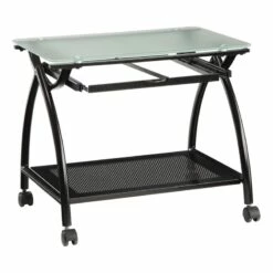 Scranton & Co Modern Glass/Steel Computer Cart In Black/Clear