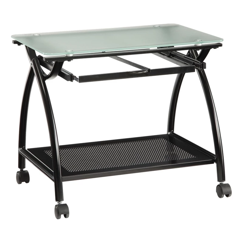 Scranton & Co Modern Glass/Steel Computer Cart In Black/Clear 3 Scranton & Co Modern Glass/Steel Computer Cart In Black/Clear