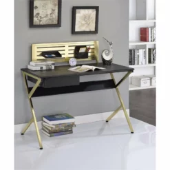ACME Bolles Rectangular 1-Drawer Wooden Home Office Desk In Black And Gold -CYMAX Sales 1573669 3 L
