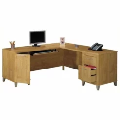 Bowery Hill 71" L-Shaped Computer Desk In Maple Cross -CYMAX Sales 1579795 L