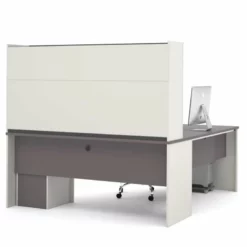 Bowery Hill Modern Wood 5 Piece L-Shaped Computer Desk With Hutch In Slate Gray -CYMAX Sales 1579838 2 L
