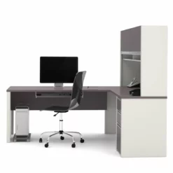 Bowery Hill Modern Wood 5 Piece L-Shaped Computer Desk With Hutch In Slate Gray -CYMAX Sales 1579838 3 L
