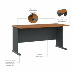 Bowery Hill 60" Transitional Engineered Wood Desk In Natural Cherry/Gray -CYMAX Sales 1579882 5 L