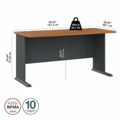 Bowery Hill 60" Transitional Engineered Wood Desk In Natural Cherry/Gray -CYMAX Sales 1579882 7 L