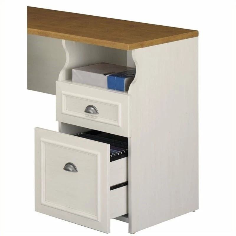 Bowery Hill L-Shaped Wood Computer Desk In Antique White And Tea Maple 4 Bowery Hill L-Shaped Wood Computer Desk In Antique White And Tea Maple - Image 2