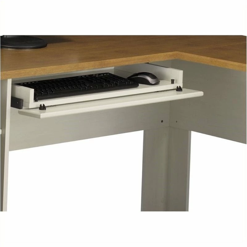 Bowery Hill L-Shaped Wood Computer Desk In Antique White And Tea Maple 5 Bowery Hill L-Shaped Wood Computer Desk In Antique White And Tea Maple - Image 3