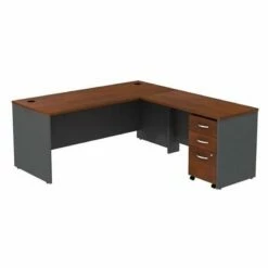Bowery Hill 72" L-Shaped Desk With Pedestal In Hansen Cherry