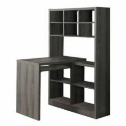 Bowery Hill Modern Wood Computer Desk With Bookcase In Dark Taupe Gray