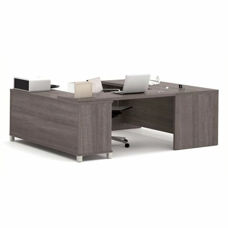 Bowery Hill U-Shaped Computer Desk In Bark Gray 4 Bowery Hill U-Shaped Computer Desk In Bark Gray - Image 2