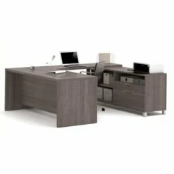 Bowery Hill U-Shaped Computer Desk In Bark Gray