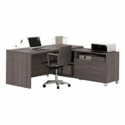 Bowery Hill Modern Wood L-Shaped Home Office Desk In Bark Gray