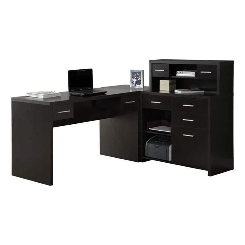 Bowery Hill Wood L Shaped Computer Desk With Hutch In Dark Brown 3 Bowery Hill Wood L Shaped Computer Desk With Hutch In Dark Brown