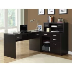 Bowery Hill Wood L Shaped Computer Desk With Hutch In Dark Brown 10 Bowery Hill Wood L Shaped Computer Desk With Hutch In Dark Brown -CYMAX Sales 1580517 3 L