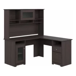 Bowery Hill 60" Transitional Wood L-Shaped Desk With Hutch In Heather Gray 22 Bowery Hill 60" Transitional Wood L-Shaped Desk With Hutch In Heather Gray -CYMAX Sales 1580528 9 L