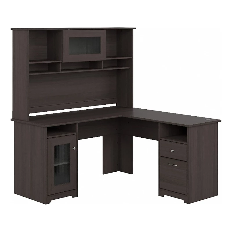 Bowery Hill 60" Transitional Wood L-Shaped Desk With Hutch In Heather Gray 10 Bowery Hill 60" Transitional Wood L-Shaped Desk With Hutch In Heather Gray - Image 8