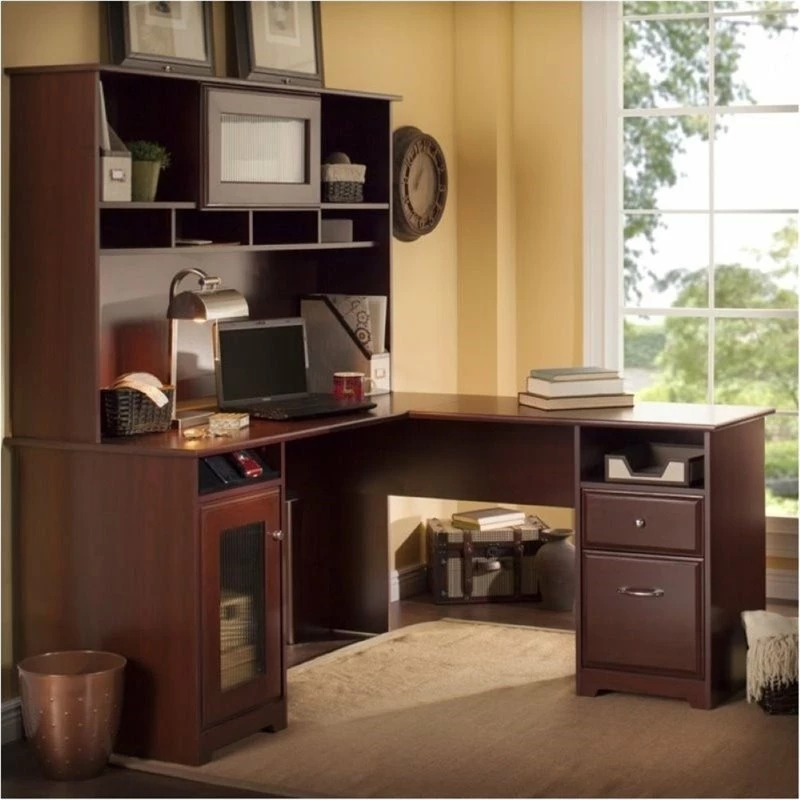 Bowery Hill 60" Transitional Wood L-Shaped Desk With Hutch In Heather Gray 4 Bowery Hill 60" Transitional Wood L-Shaped Desk With Hutch In Heather Gray - Image 2