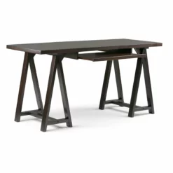 Simpli Home Sawhorse 60" Soild Wood Modern Industrial Computer Desk In White -CYMAX Sales 1582317 2 L