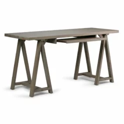 Simpli Home Sawhorse 60" Soild Wood Modern Industrial Computer Desk In White -CYMAX Sales 1582318 2 L