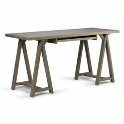 Simpli Home Sawhorse 60" Soild Wood Modern Industrial Computer Desk In White