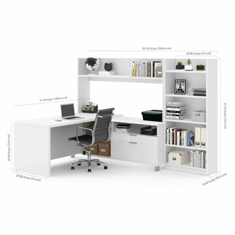 Bestar Pro-Linea L-Shaped Home Office Desk With Bookcase In White 4 Bestar Pro-Linea L-Shaped Home Office Desk With Bookcase In White - Image 2