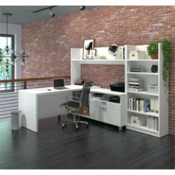 Bestar Pro-Linea L-Shaped Home Office Desk With Bookcase In White -CYMAX Sales 1601358 L