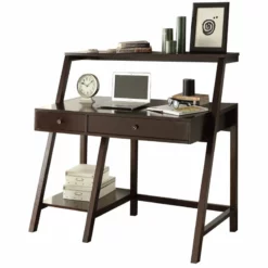 ACME Dacia 2-Drawer Wooden Writing Desk With Shelves In Espresso