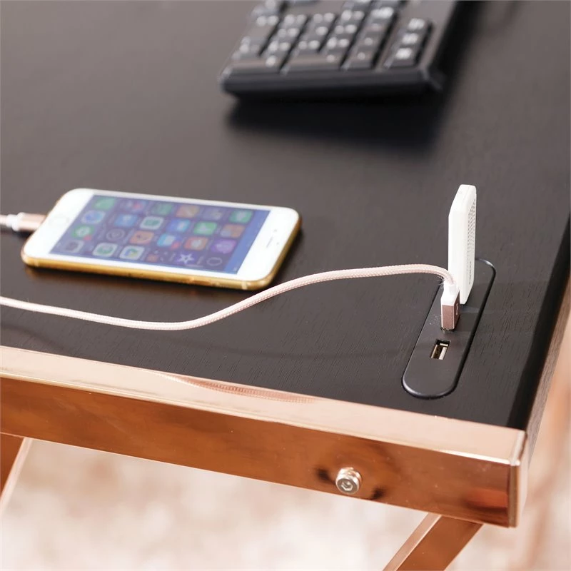 ACME Finis Writing Desk With USB Dock In Black And Rose Gold 5 ACME Finis Writing Desk With USB Dock In Black And Rose Gold - Image 3
