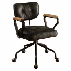 ACME Hallie Leather Swivel Office Chair In Vintage Brown