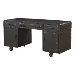 ACME Actaki 3-Drawer Wooden Executive Desk With 2 Doors In Sandy Gray