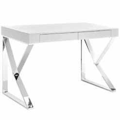 Modway Adjacent Modern Style Stainless Steel Desk In White Finish