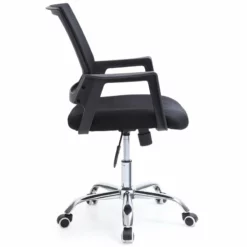 Hodedah Mesh Mid-Back Adjustable Height Swiveling Office Chair In Black Fabric -CYMAX Sales 1644057 3 L
