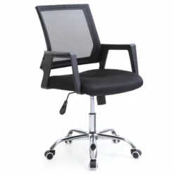 Hodedah Mesh Mid-Back Adjustable Height Swiveling Office Chair In Black Fabric