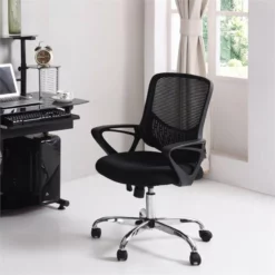 Hodedah Mesh Mid-Back Adjustable Height Office Chair In Black Fabric -CYMAX Sales 1644078 1 L