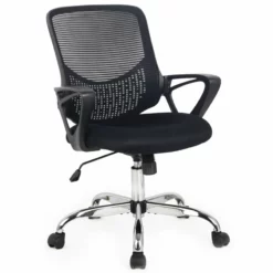Hodedah Mesh Mid-Back Adjustable Height Office Chair In Black Fabric -CYMAX Sales 1644078 L