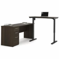 Bestar Embassy Height Adjustable L-Shaped Computer Desk In Chocolate -CYMAX Sales 1644609 L