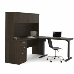 Bestar Embassy Height Adjustable L-Shaped Computer Desk With Hutch -CYMAX Sales 1644611 2 L 1